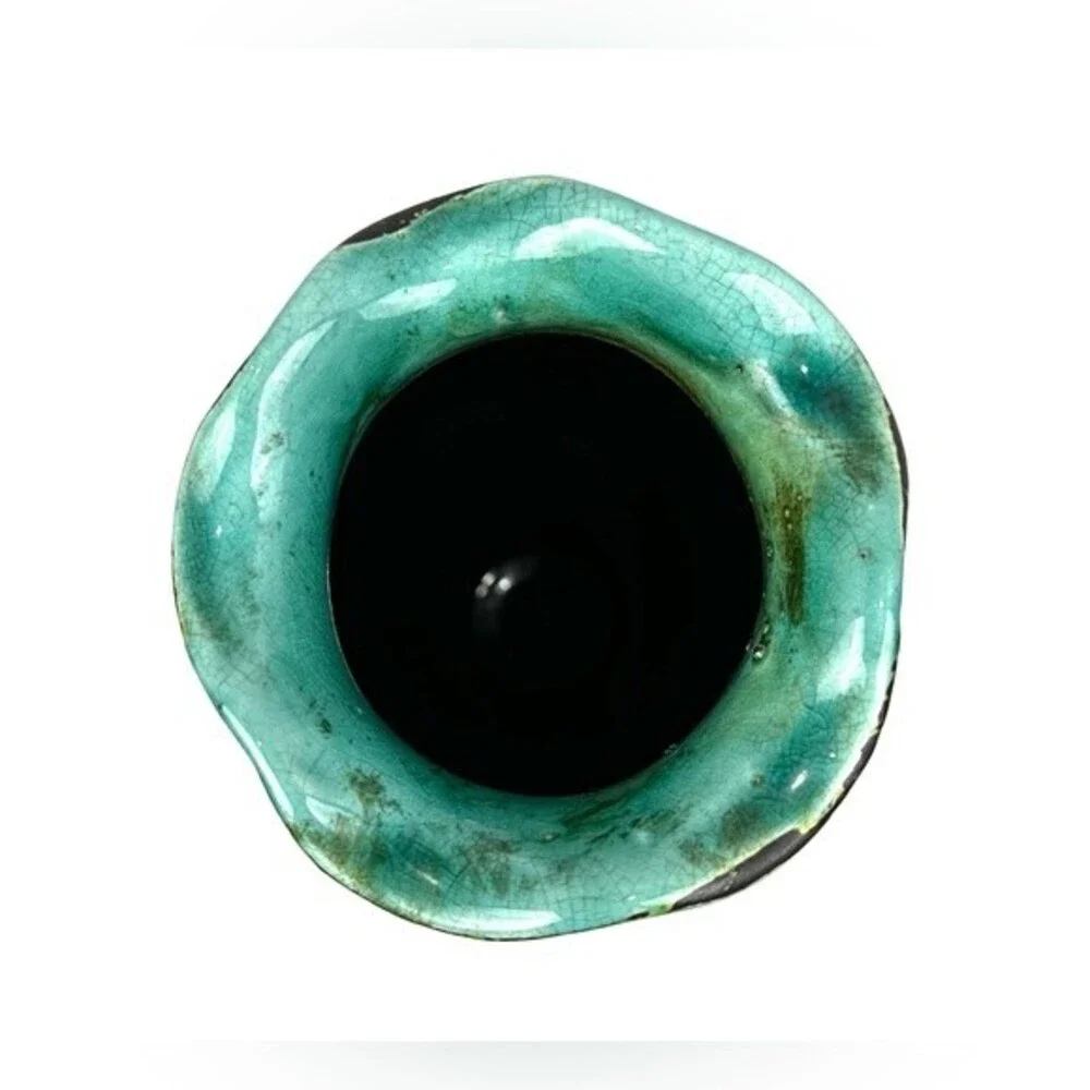 Turquoise and Black Unique Ceramic Decorative Vase